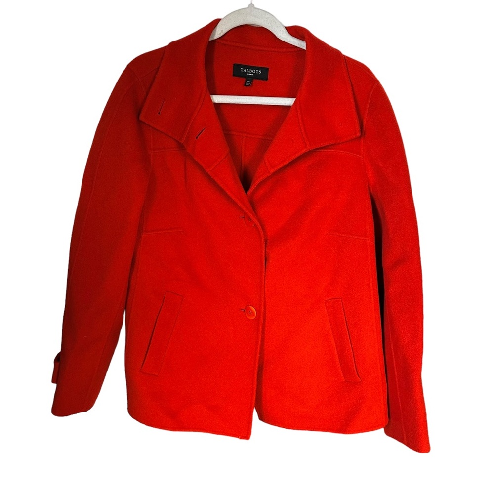 Talbots Womens Sz 14W Felted Wool Blend Jacket Orange Pockets Colorful 2 Button